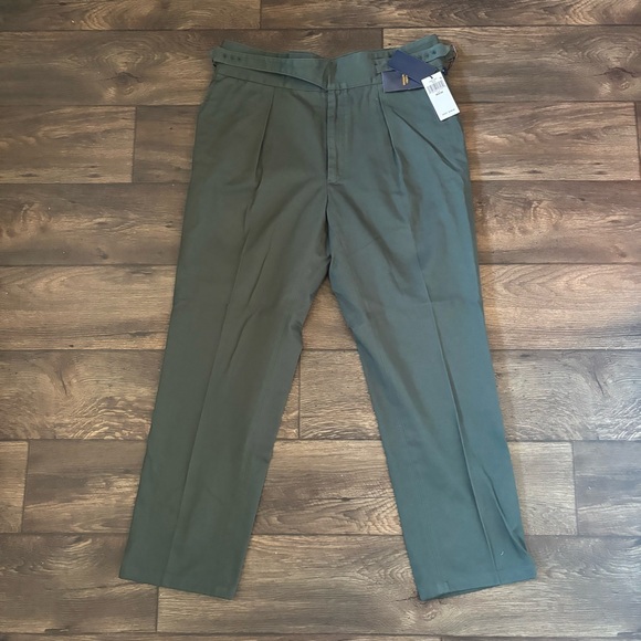 Polo Ralph Lauren Men's Buckled Chino Suit Trousers Green Size 36x30 NEW - Picture 1 of 8